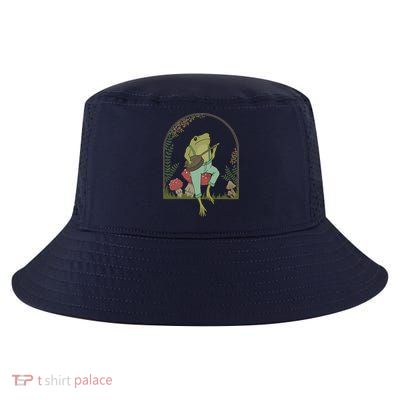 Cottagecore Aesthetic Frog Playing Banjo on Mushroom Cute Cool Comfort Performance Bucket Hat