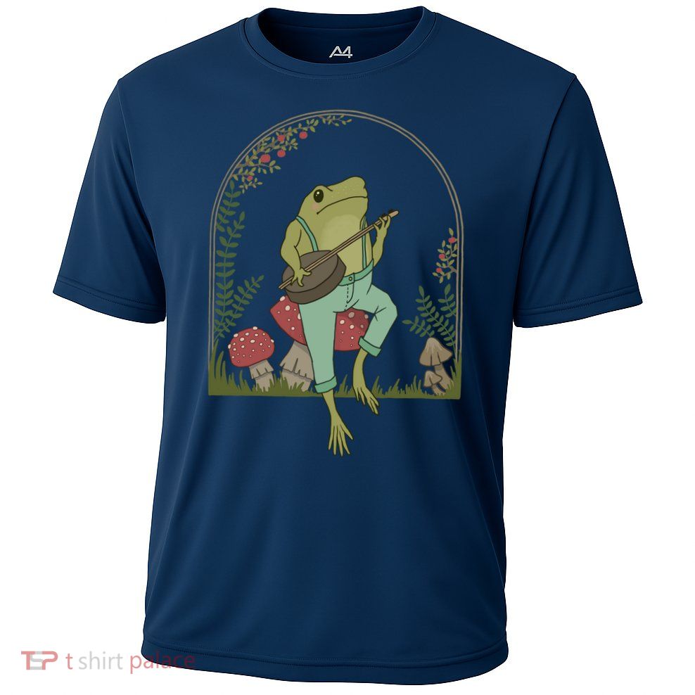 Cottagecore Aesthetic Frog Playing Banjo on Mushroom Cute Performance Shirt