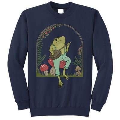Cottagecore Aesthetic Frog Playing Banjo on Mushroom Cute Sweatshirt