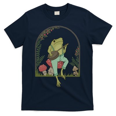 Cottagecore Aesthetic Frog Playing Banjo on Mushroom Cute T-Shirt