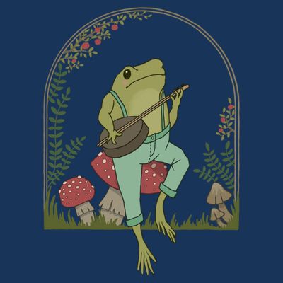Cottagecore Aesthetic Frog Playing Banjo on Mushroom Cute T-Shirt