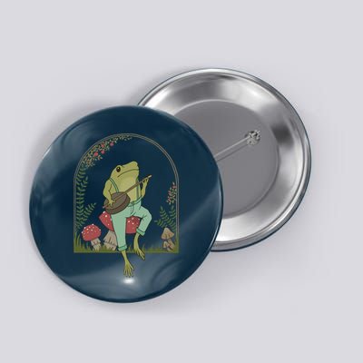 Cottagecore Aesthetic Frog Playing Banjo on Mushroom Cute Button
