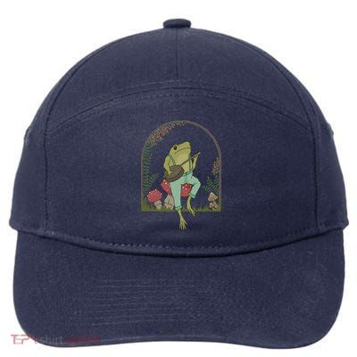 Cottagecore Aesthetic Frog Playing Banjo on Mushroom Cute 7-Panel Snapback Hat