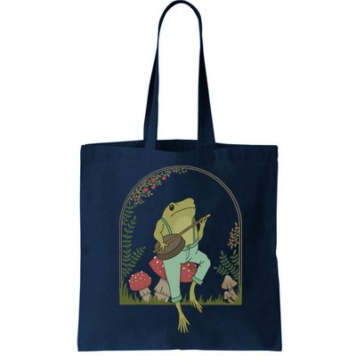 Cottagecore Aesthetic Frog Playing Banjo on Mushroom Cute Bag