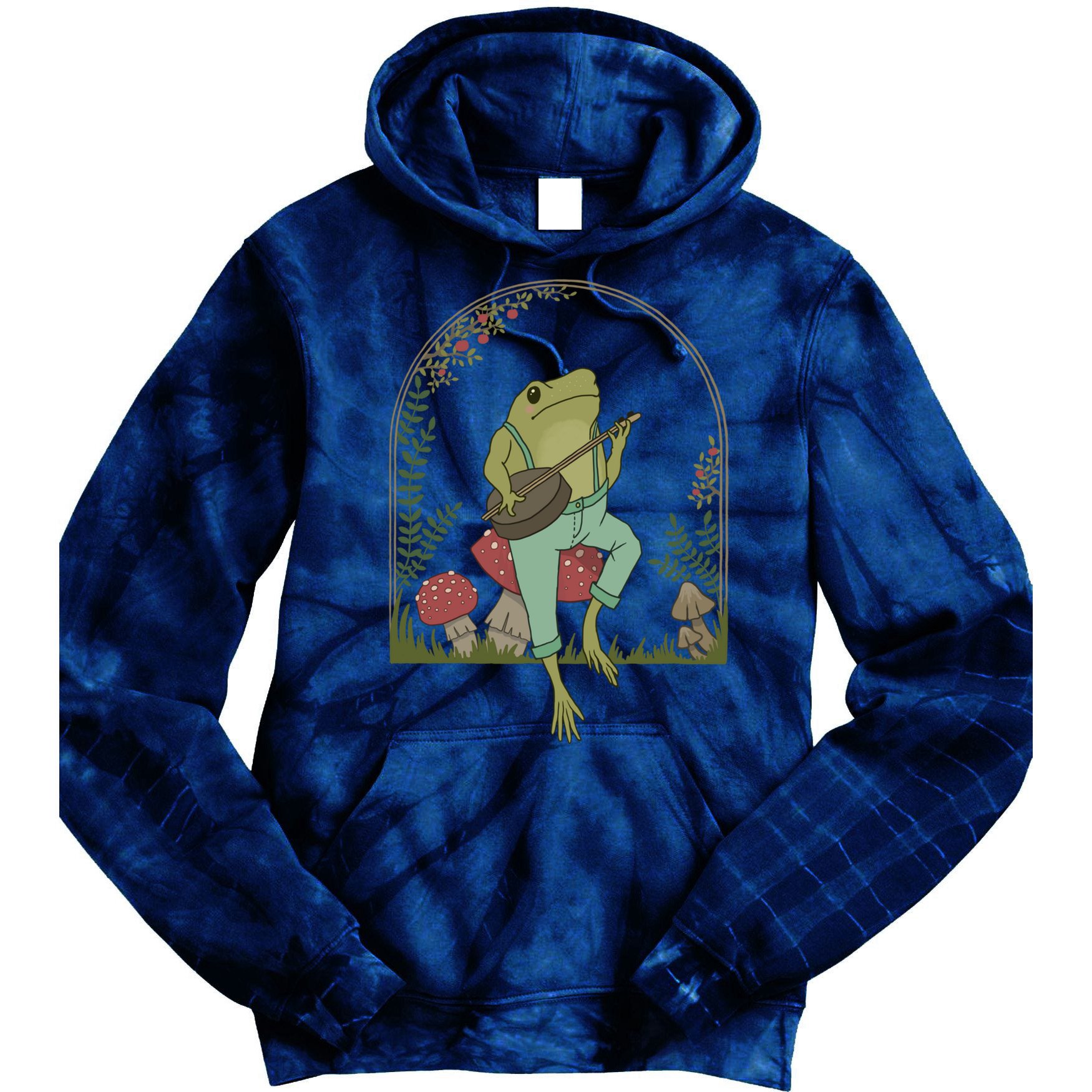 Cottagecore Aesthetic Frog Playing Banjo on Mushroom Cute Tie Dye Hoodie