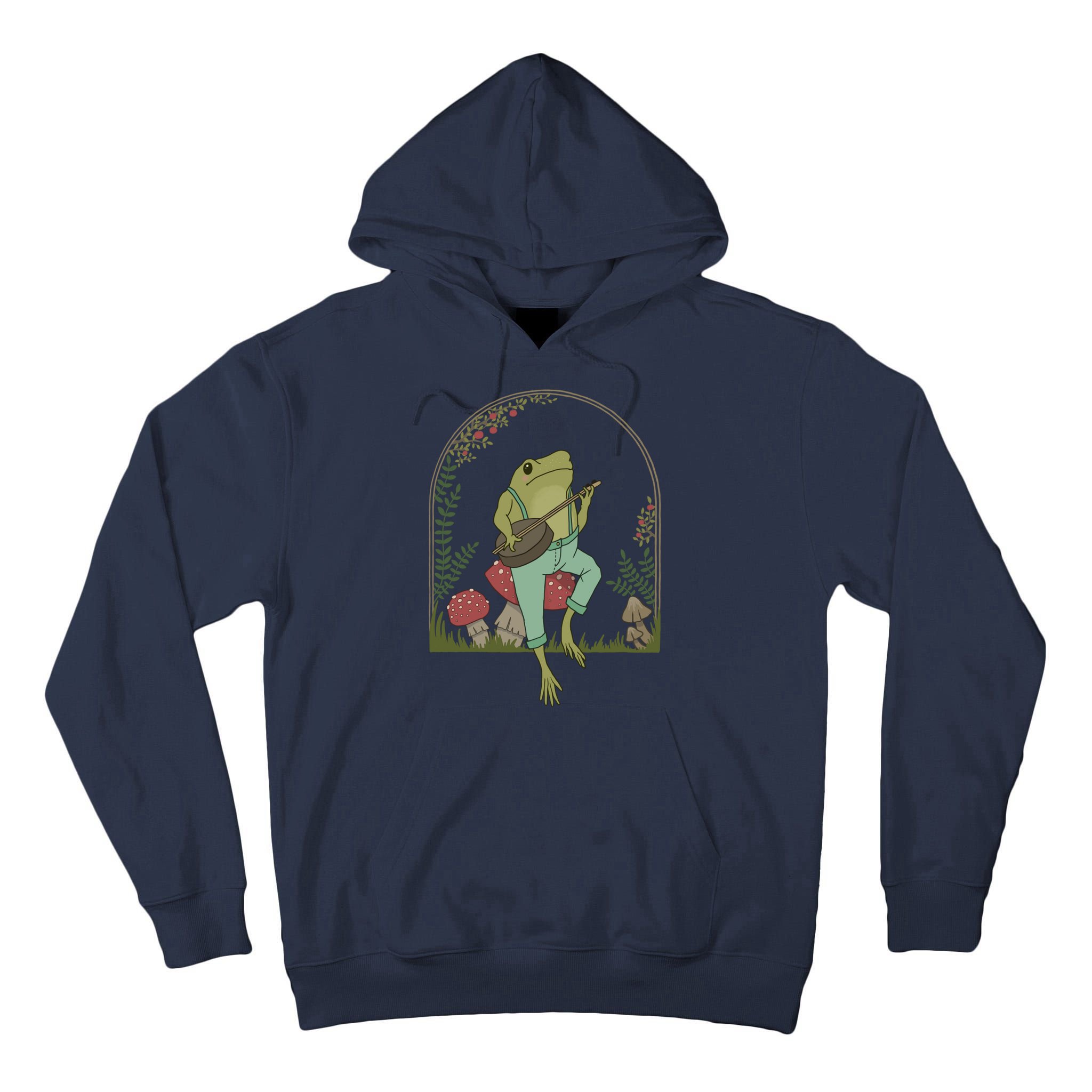 Cottagecore Aesthetic Frog Playing Banjo on Mushroom Cute Tall Hoodie