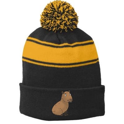 Cute And Funny Capybara Meme Stripe Pom Pom Beanie