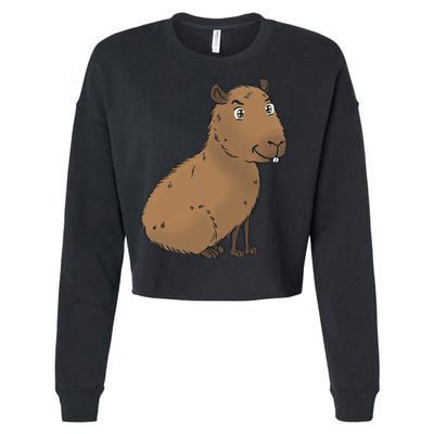 Cute And Funny Capybara Meme Cropped Pullover Crew