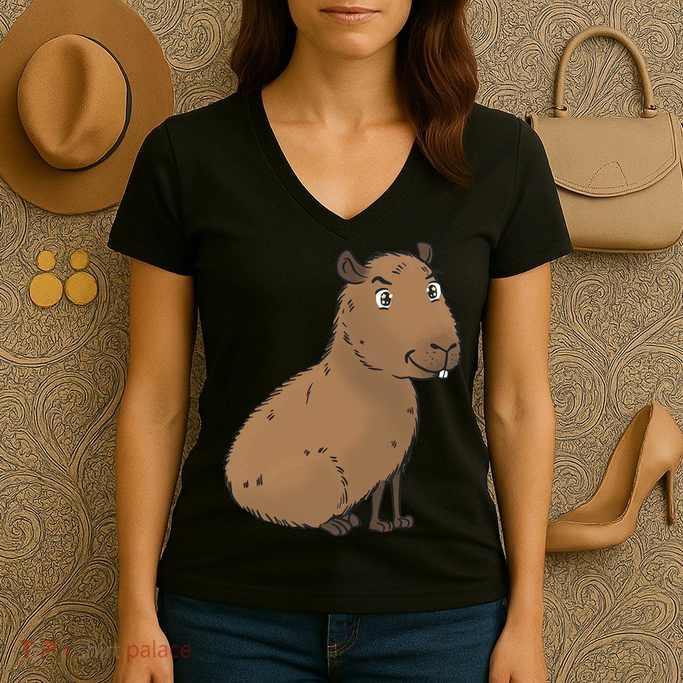 Cute And Funny Capybara Meme Women's V-Neck T-Shirt