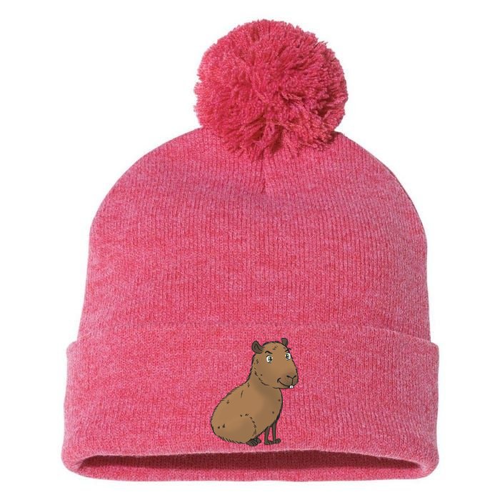 Cute And Funny Capybara Meme Pom Pom 12in Knit Beanie
