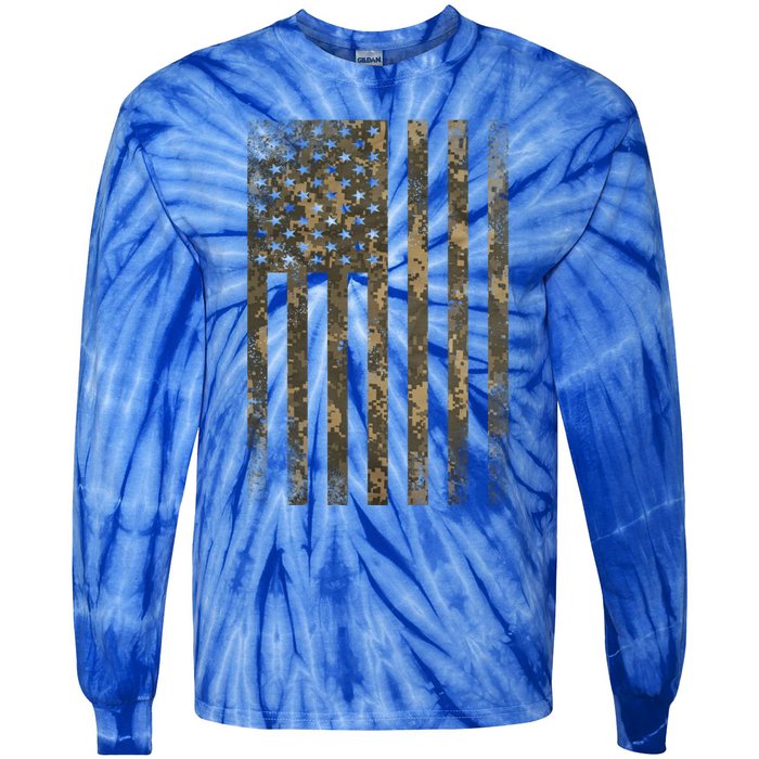 Camouflage American Flag Print Camo Military Tactical Funny Gift Funny Gift Tie-Dye Long Sleeve Shirt