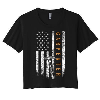 Carpenter American Flag Design Woodworking Carpentry Women's Crop Top Tee