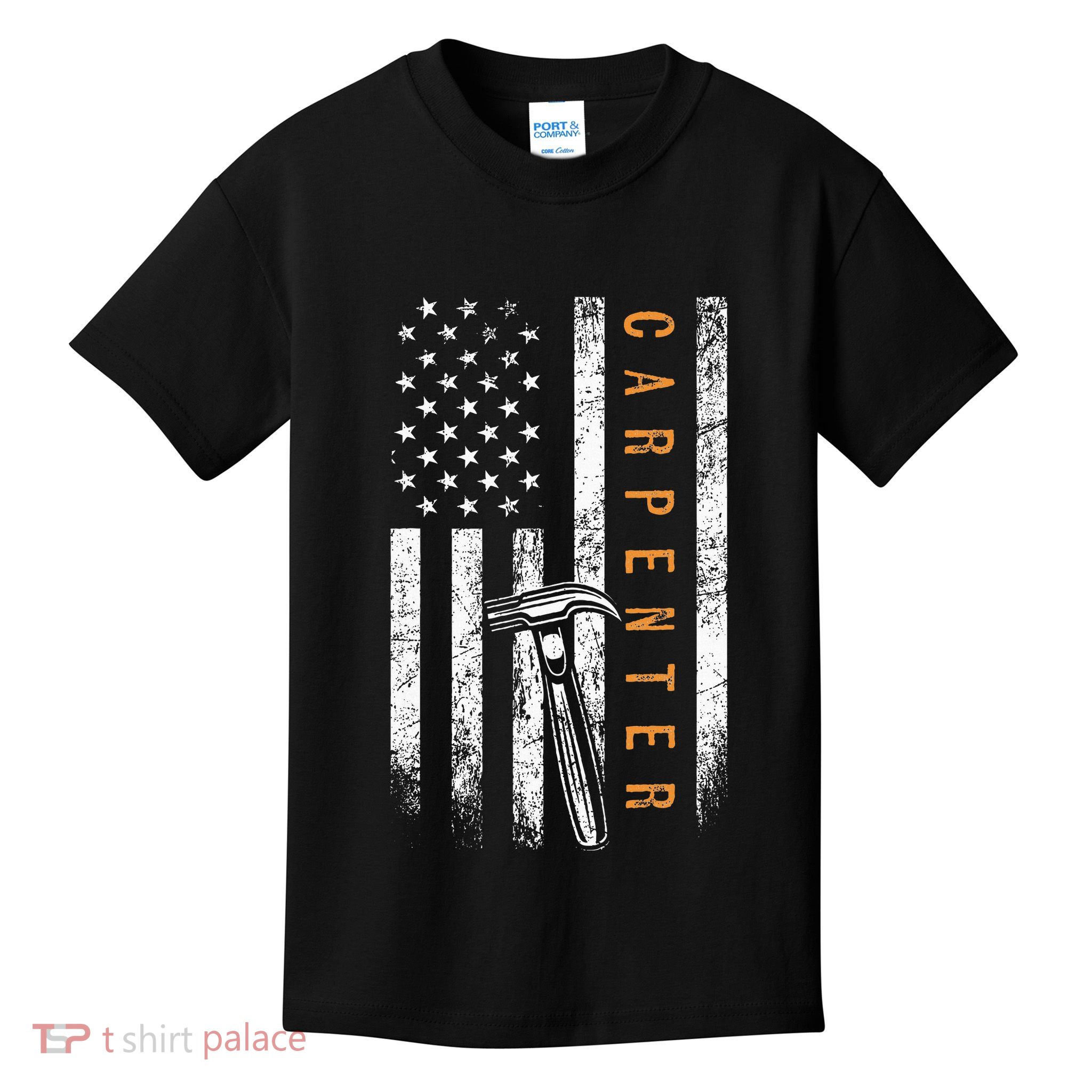 Carpenter American Flag Design Woodworking Carpentry Kids T-Shirt
