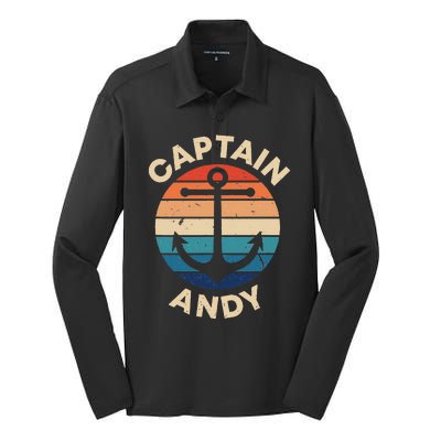 Captain Andy Funny First Name Humor Nickname Seaman Vintage Silk Touch Performance Long Sleeve Polo