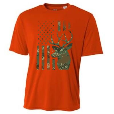 Camo American Flag Buck Hunting Gift For Elk Deer Hunter Gift Cooling Performance Crew T-Shirt