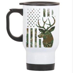 Camo American Flag Buck Hunting Gift For Elk Deer Hunter Gift Stainless Steel Travel Mug