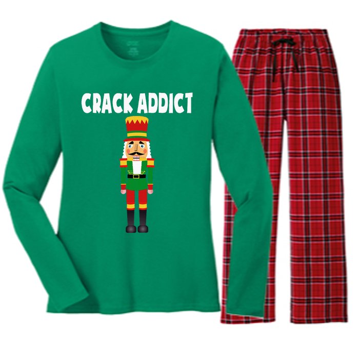 Crack Addict Funny Nutcracker Christmas Sayings Women's Long Sleeve Flannel Pajama Set 