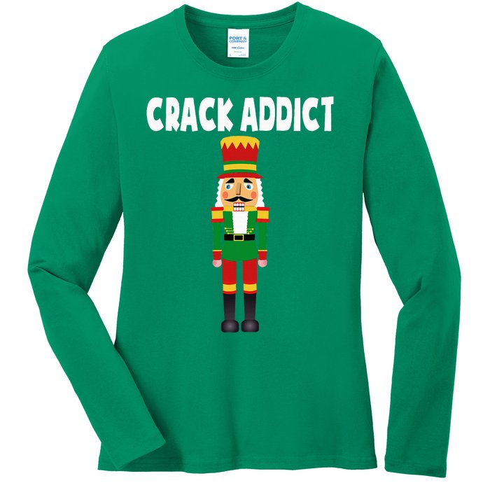 Crack Addict Funny Nutcracker Christmas Sayings Ladies Long Sleeve Shirt