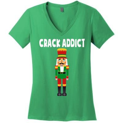 Crack Addict Funny Nutcracker Christmas Sayings Women's V-Neck T-Shirt