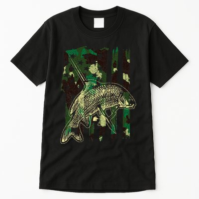 Camo American Flag Bowfishing Gift Bow Fishing Bow Fisher Tall T-Shirt