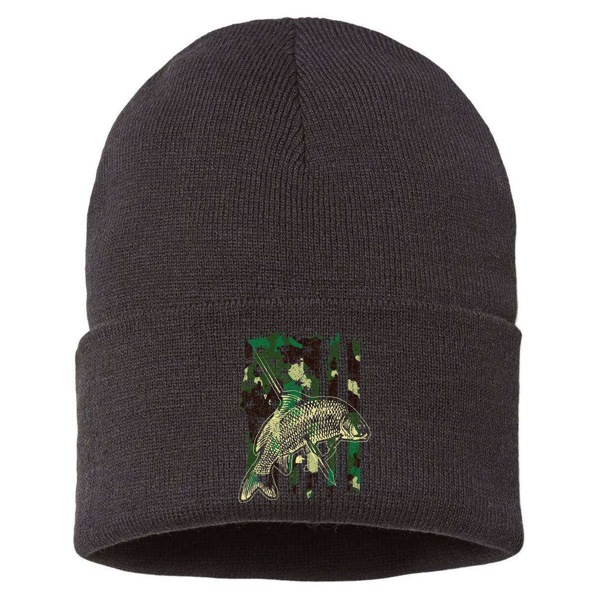 Camo American Flag Bowfishing Gift Bow Fishing Bow Fisher Sustainable Knit Beanie