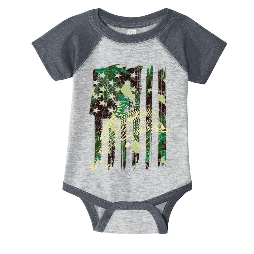 Camo American Flag Bowfishing Gift Bow Fishing Bow Fisher Infant Baby Jersey Bodysuit
