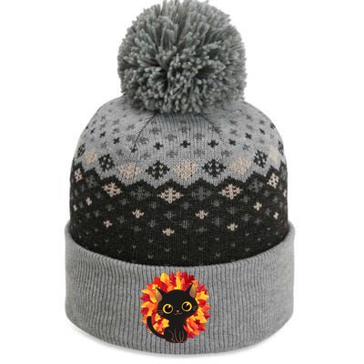 Cute Autumn Fall Black Cat The Baniff Cuffed Pom Beanie