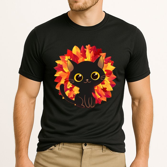 Cute Autumn Fall Black Cat Cooling Performance Crew T-Shirt