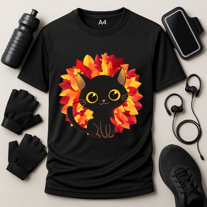Cute Autumn Fall Black Cat Cooling Performance Crew T-Shirt