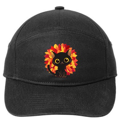 Cute Autumn Fall Black Cat 7-Panel Snapback Hat