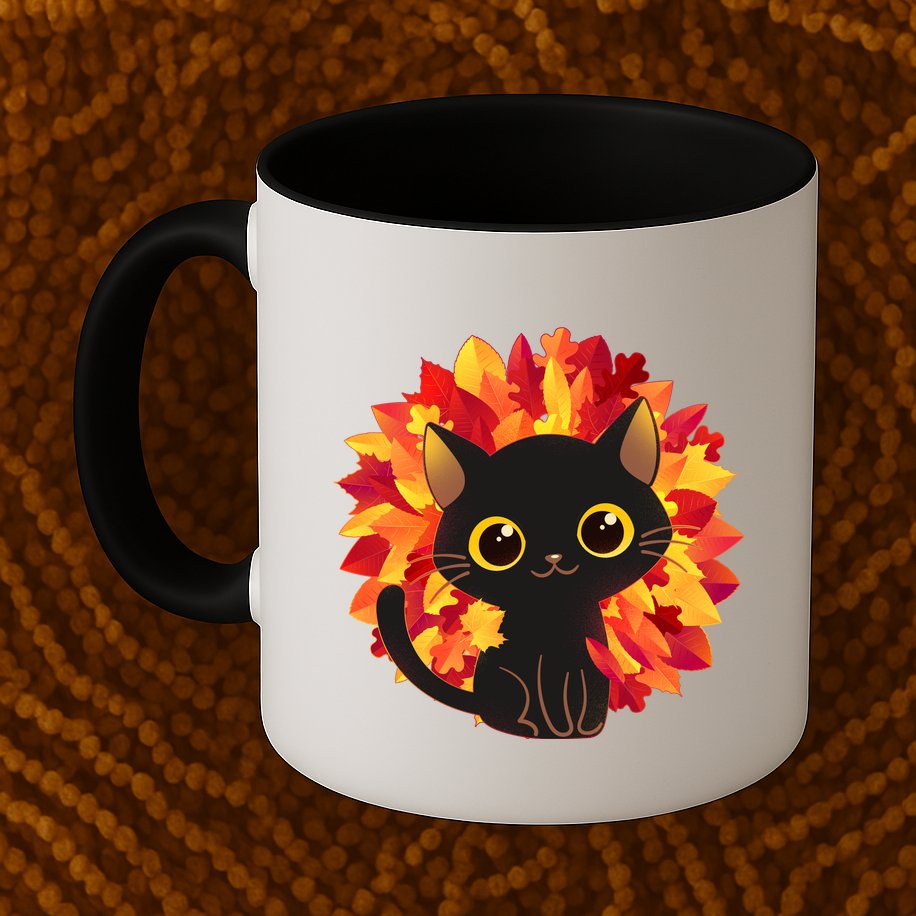 Cute Autumn Fall Black Cat Mug