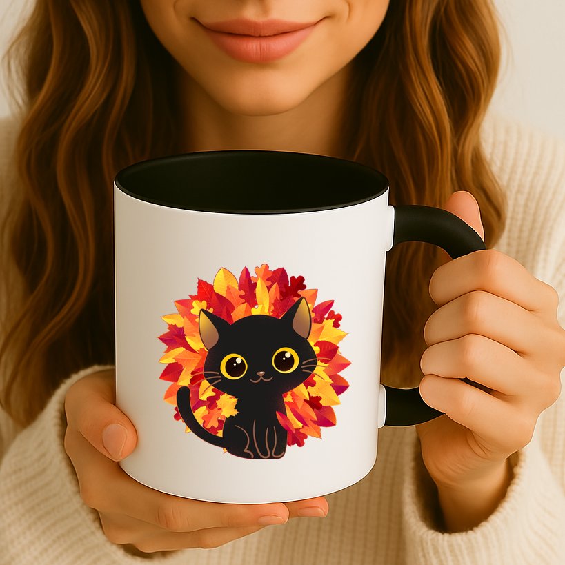 Cute Autumn Fall Black Cat Mug