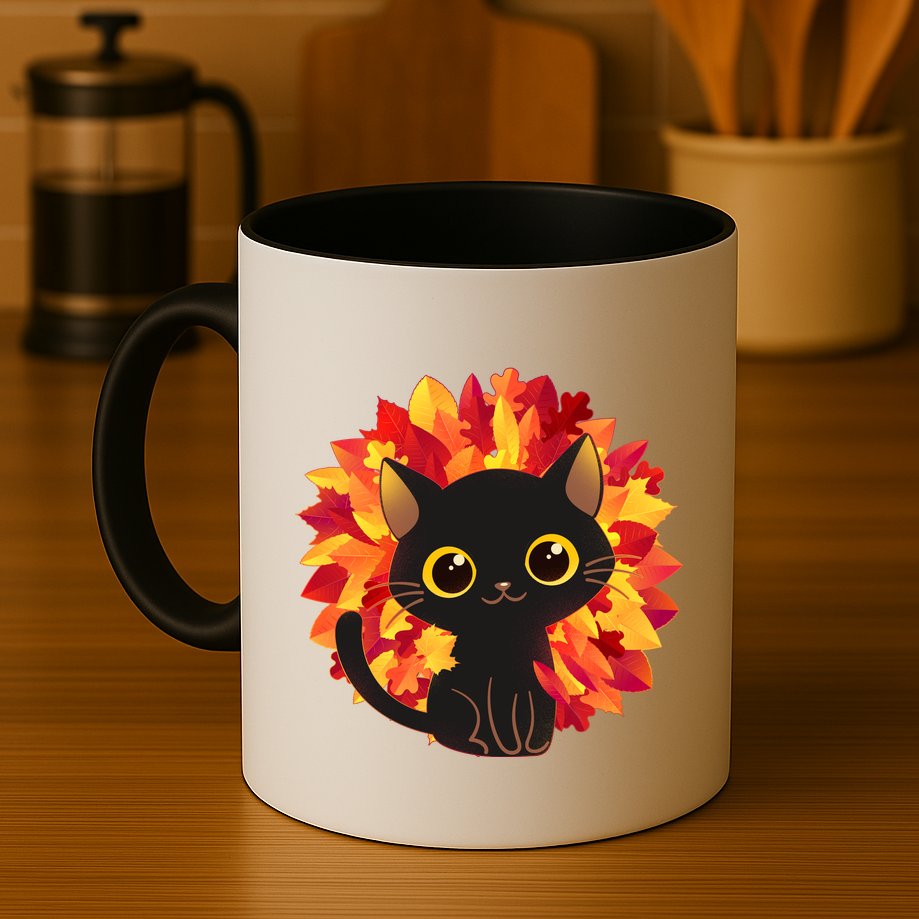 Cute Autumn Fall Black Cat Mug