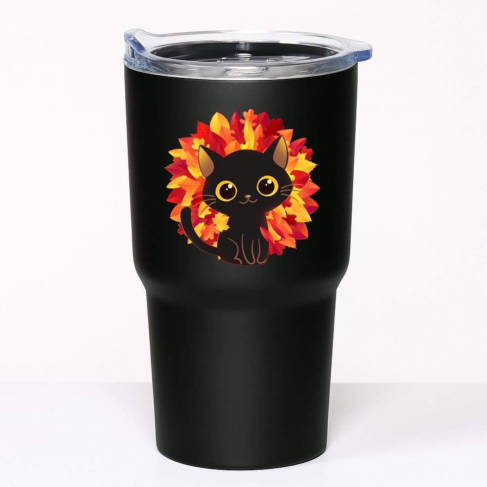 Cute Autumn Fall Black Cat Tumbler