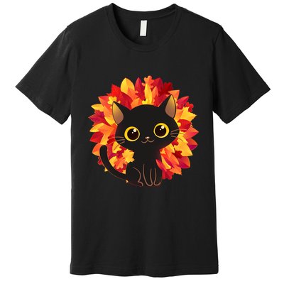 Cute Autumn Fall Black Cat Premium T-Shirt