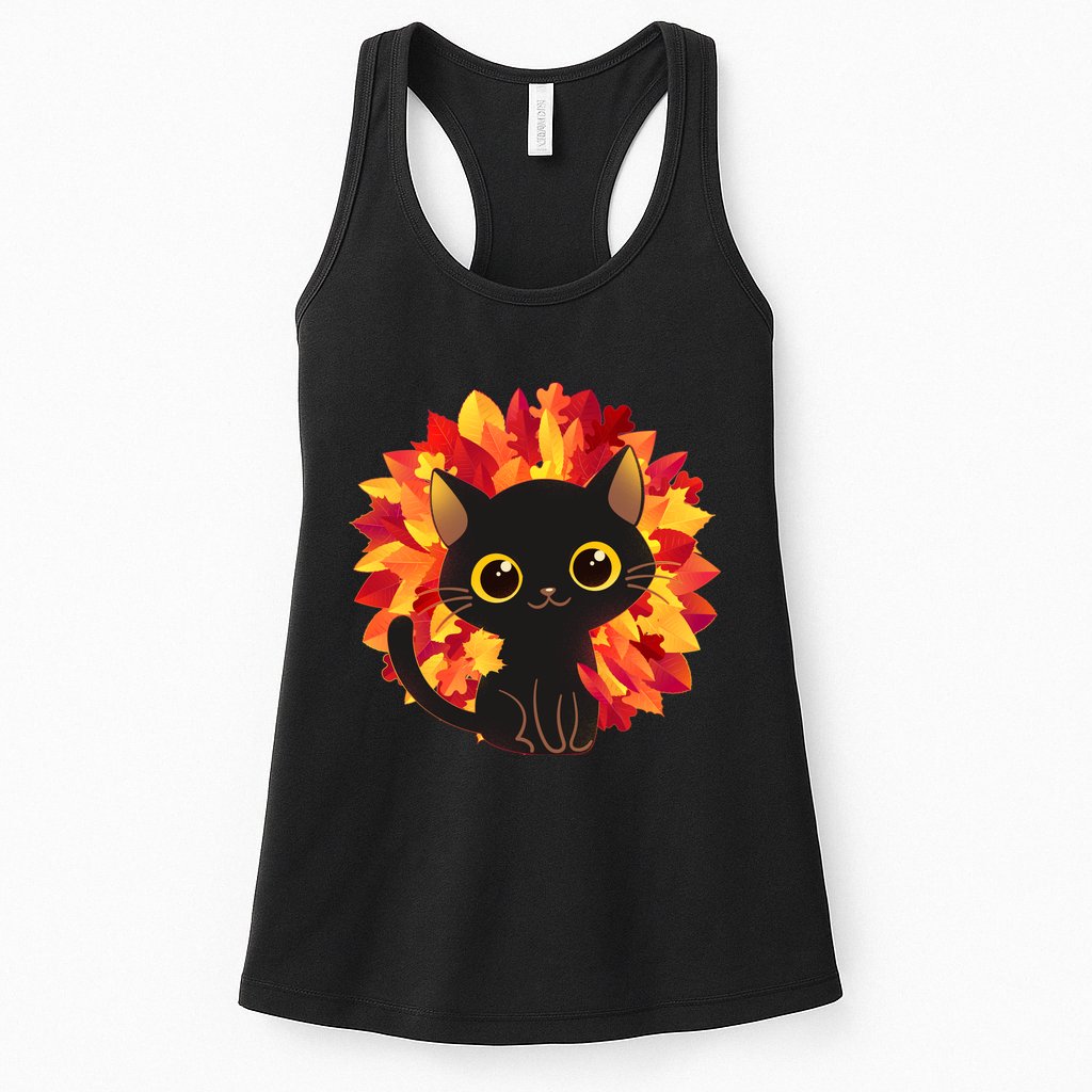 Cute Autumn Fall Black Cat Womens Tank Top