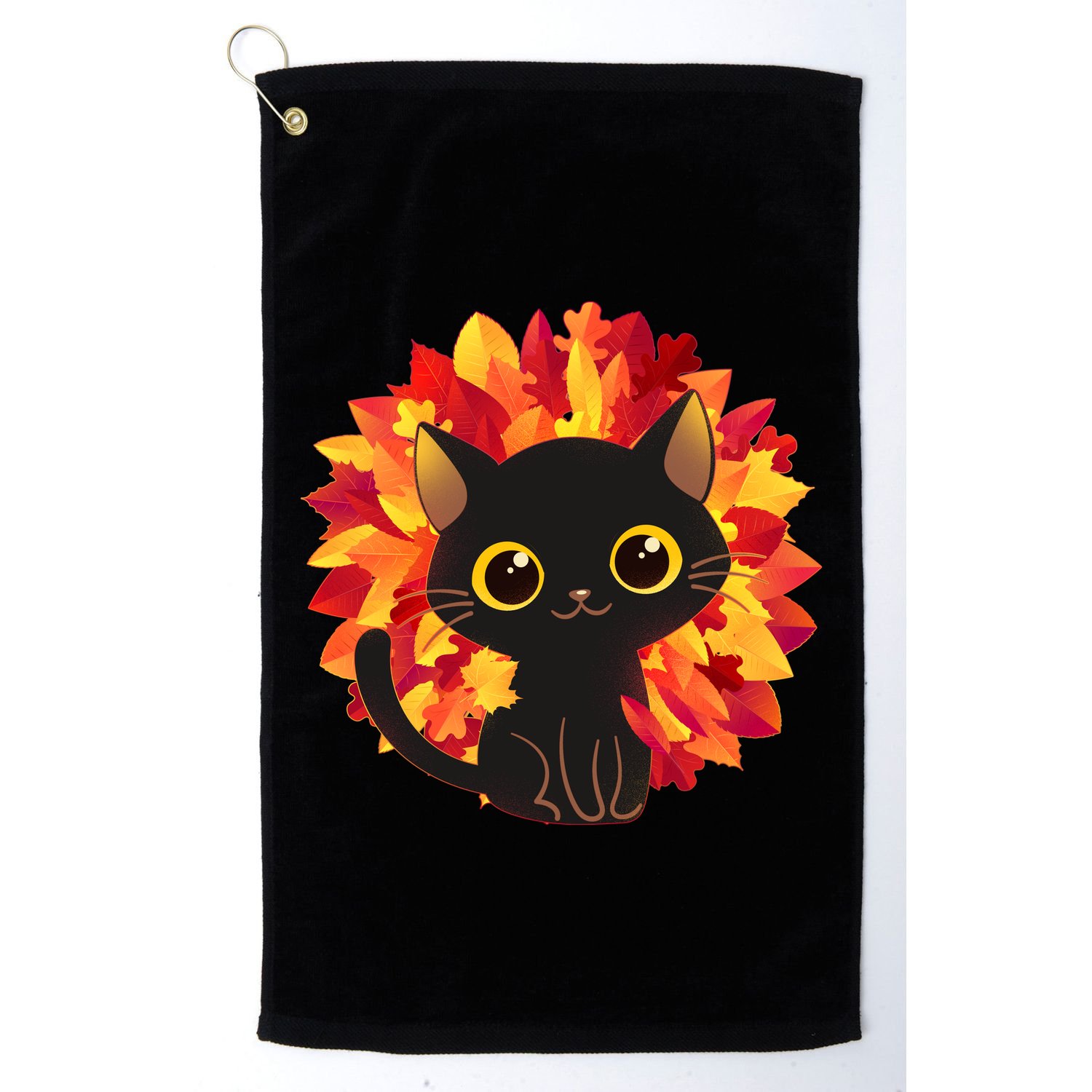 Cute Autumn Fall Black Cat Golf Towel