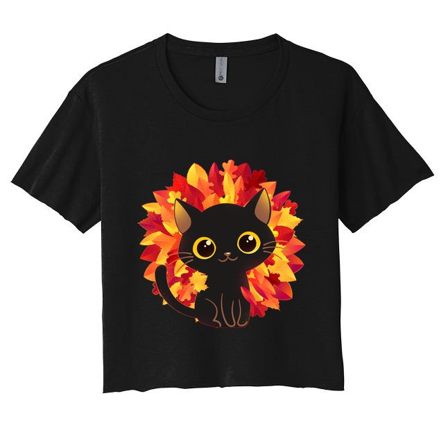 Cute Autumn Fall Black Cat Crop Top