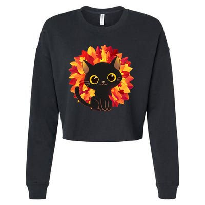 Cute Autumn Fall Black Cat Cropped Pullover Crew