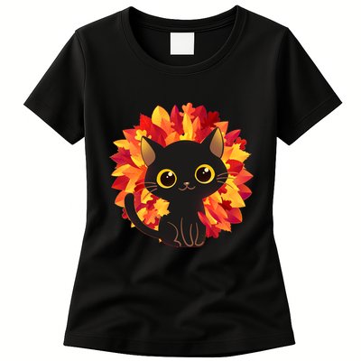 Cute Autumn Fall Black Cat Womens T-Shirt