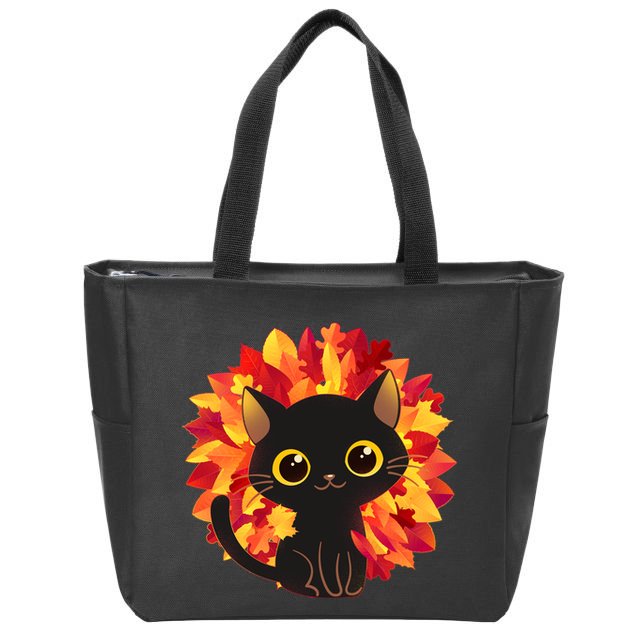 Cute Autumn Fall Black Cat Zip Tote Bag