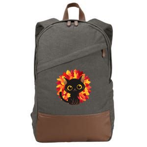 Cute Autumn Fall Black Cat Cotton Canvas Backpack