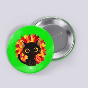 Cute Autumn Fall Black Cat Button