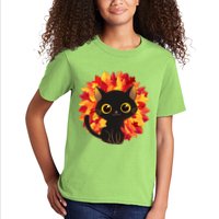 Cute Autumn Fall Black Cat Kids T-Shirt
