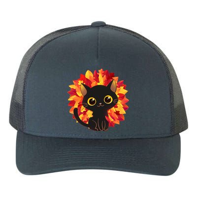 Cute Autumn Fall Black Cat Yupoong Adult 5-Panel Trucker Hat