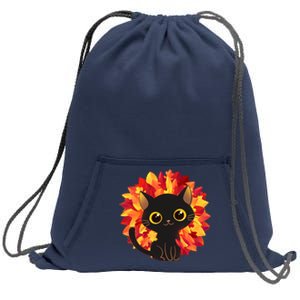 Cute Autumn Fall Black Cat Sweatshirt Cinch Pack Bag