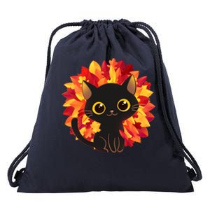 Cute Autumn Fall Black Cat Drawstring Bag