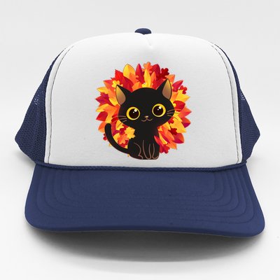 Cute Autumn Fall Black Cat Trucker Hat