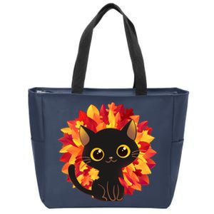 Cute Autumn Fall Black Cat Zip Tote Bag