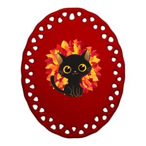 Cute Autumn Fall Black Cat Ceramic Oval Ornament